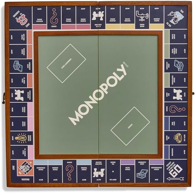 🎲 Premium Folding Monopoly Board – Wood Frame & Metal Tokens 👨‍👩‍👧‍👦