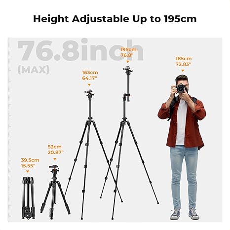 360° Ball Head Tripod | 76" Height, 8kg Load, Rotatable Arm for Overhead Shots ⚡🎥