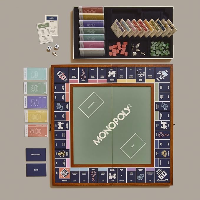 🎲 Premium Folding Monopoly Board – Wood Frame & Metal Tokens 👨‍👩‍👧‍👦