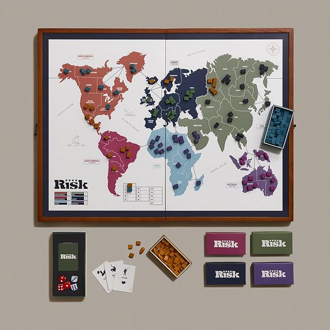 Premium Folding Risk Game: Solid Wood Armies & Framed Board for 2-6 Players 🌍✨