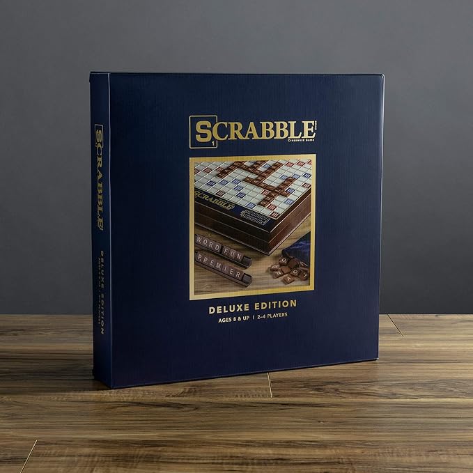 🎁 Scrabble Deluxe Edition with Rotating Wooden Board & Storage | Premium Family Game Night