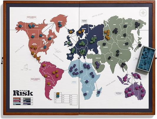 Premium Folding Risk Game: Solid Wood Armies & Framed Board for 2-6 Players 🌍✨
